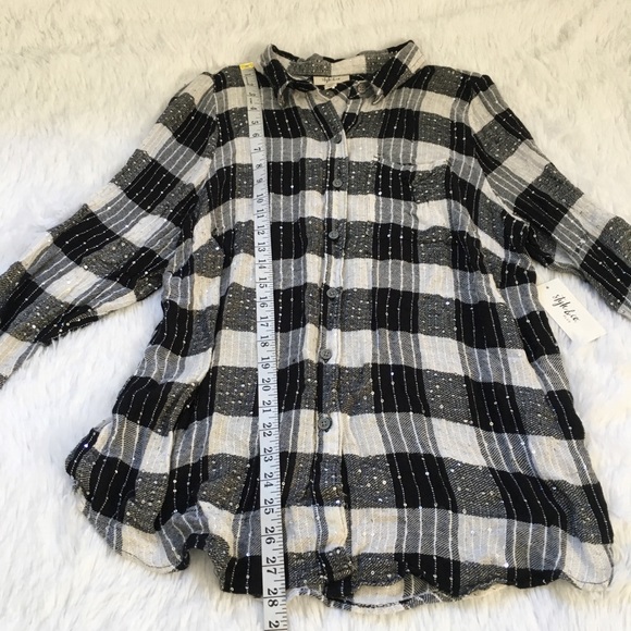 Style & Co. T-Shirt Plaid Check Button Down Black White Plus Size 1X - Picture 3 of 14